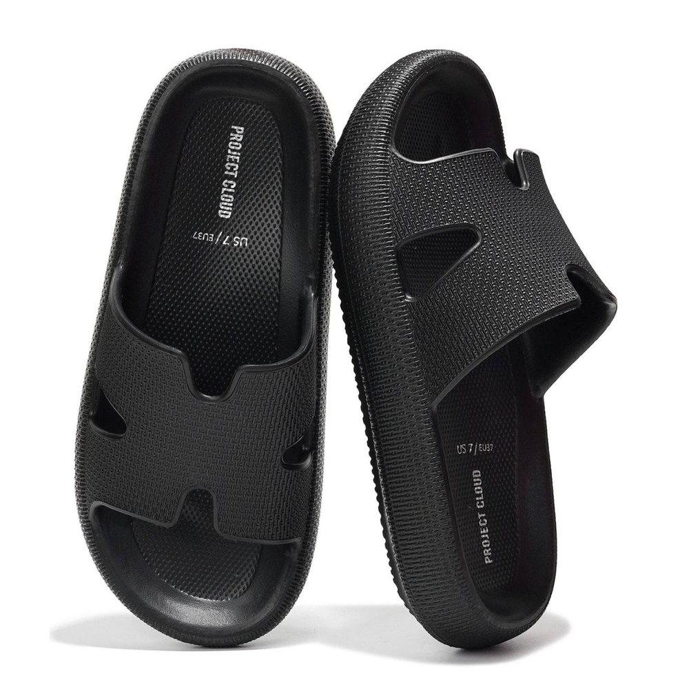Black Slip-On Slippers with Chunky Sole